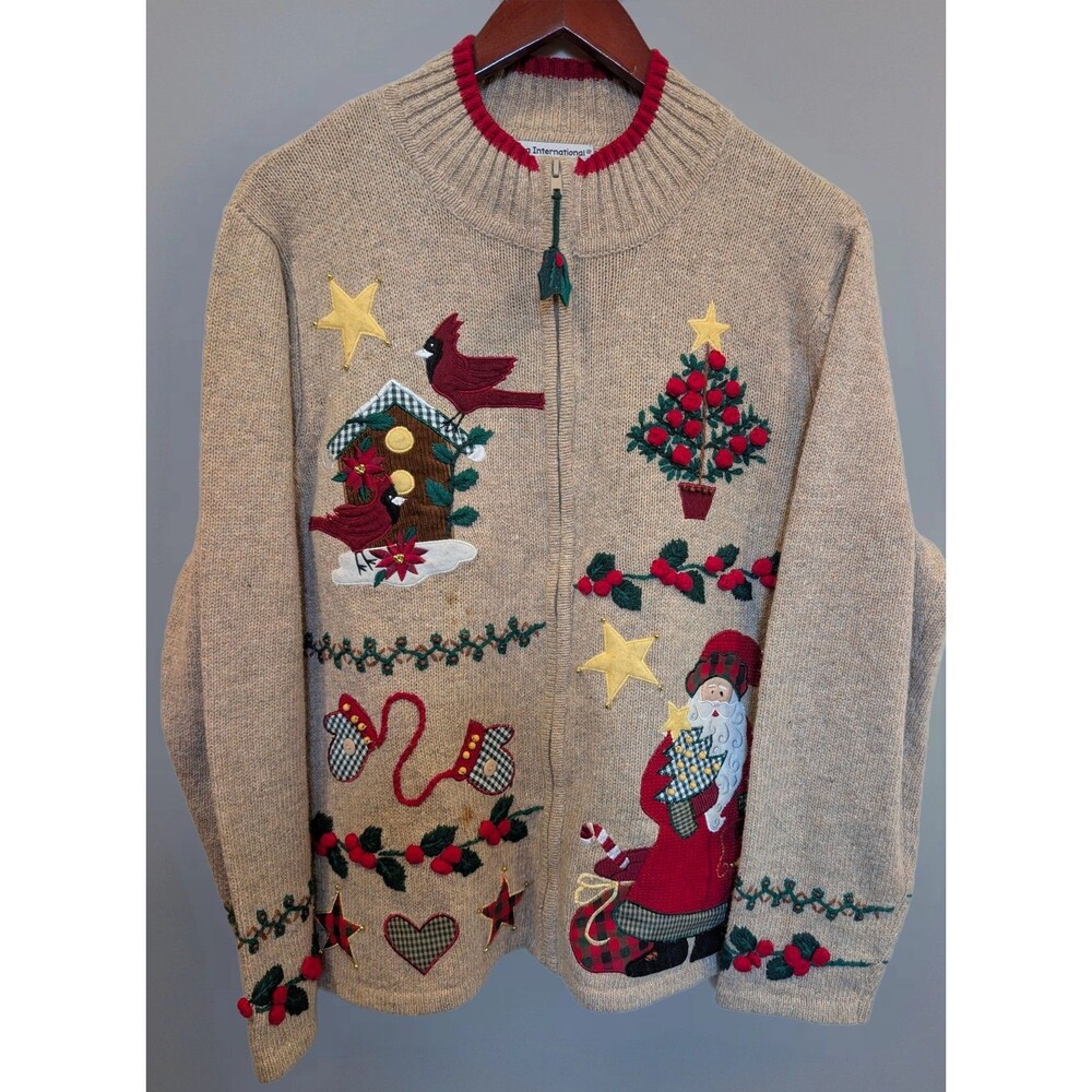 Women's Tiara International Christmas Collection Zip Up Holiday Sweater XL